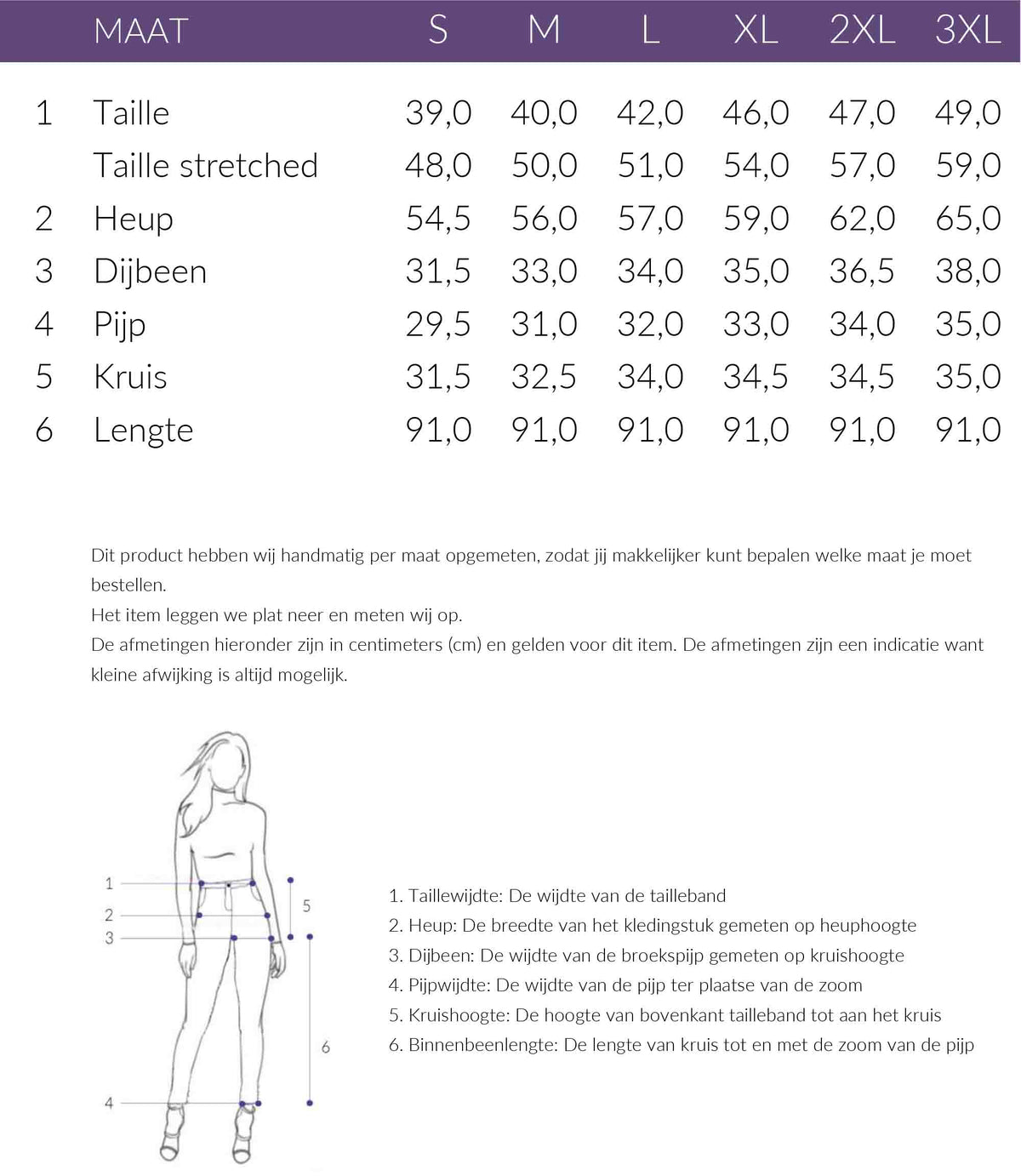 Maattabel ICNK Broek Coco Herringbone Kit | Tall