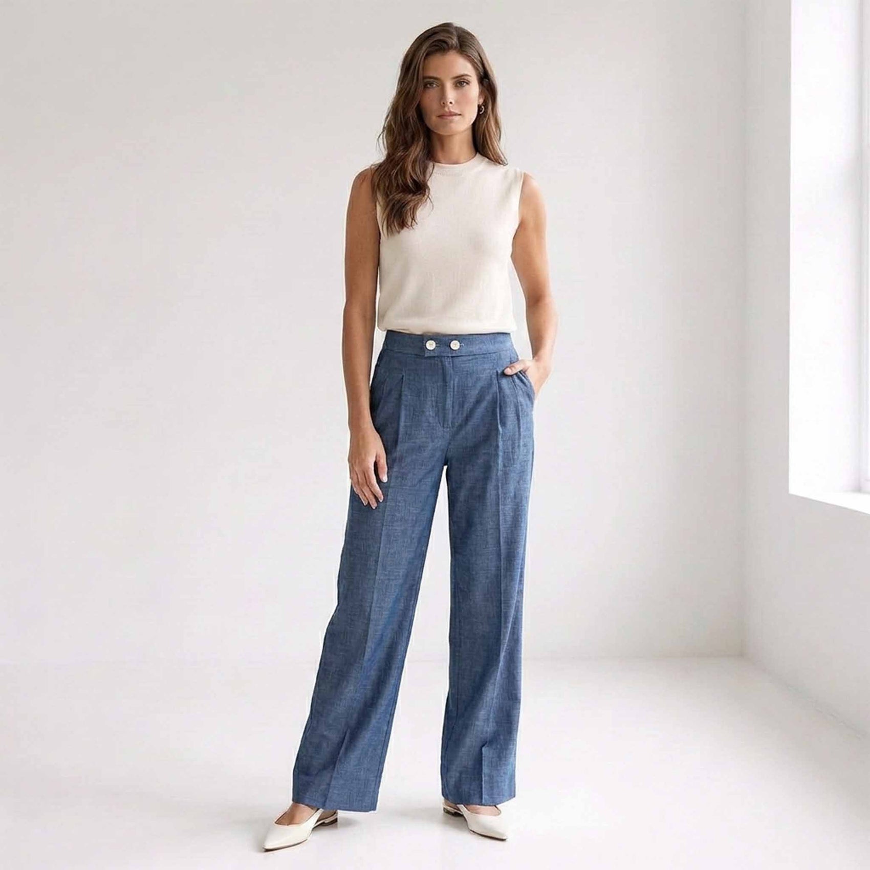 ICNK Trousers Mosaic Pique Dark Blue | Tall