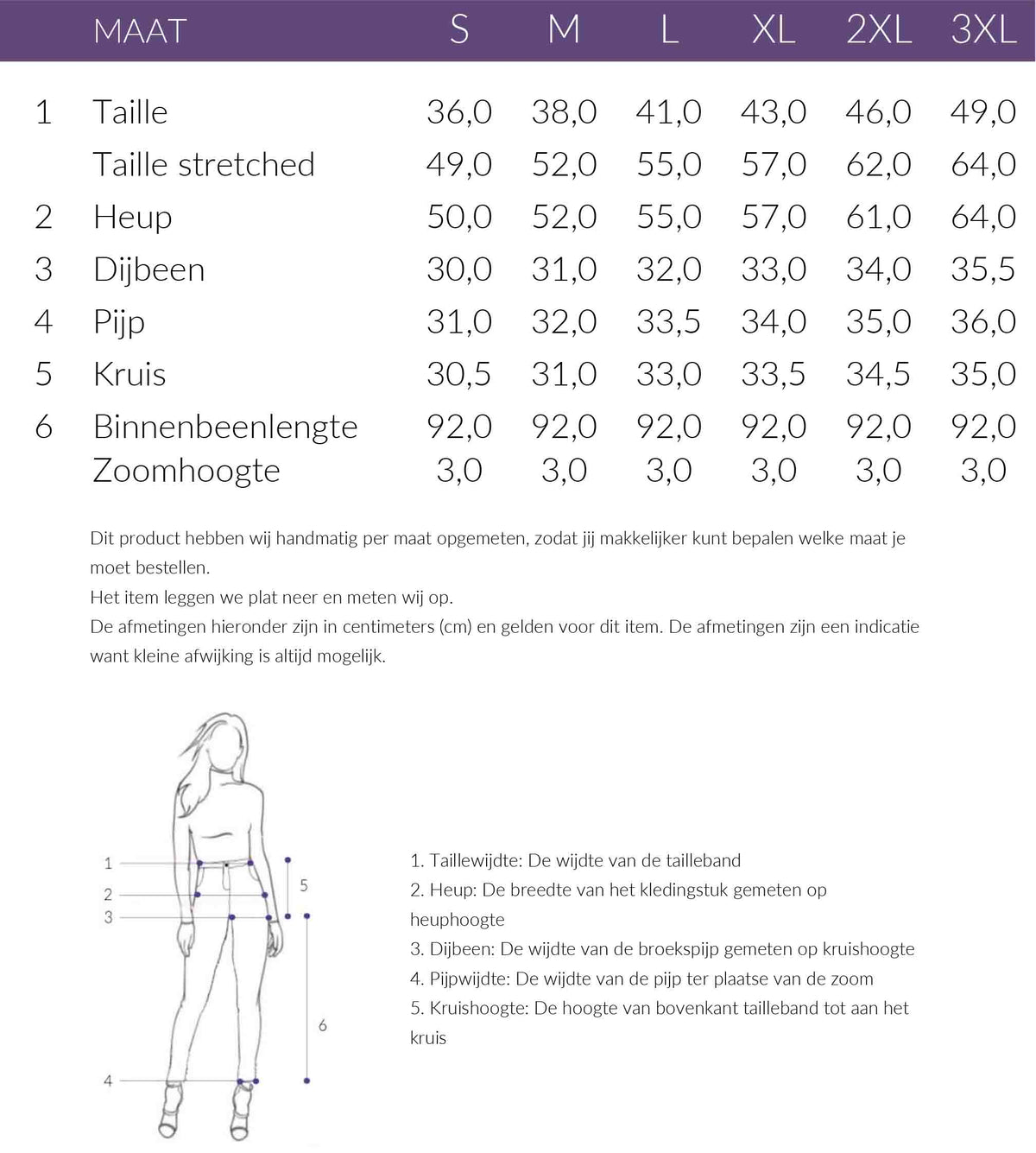Maattabel ICNK Broek Ulrika Punta Kit | Tall