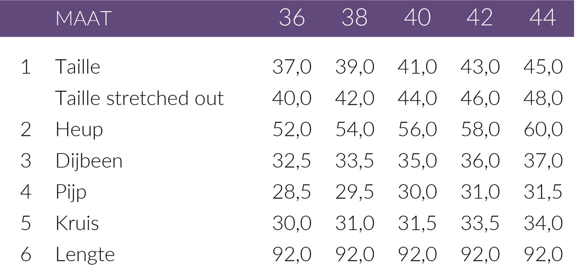 Maattabel Kimara Broek Lieke | Tall