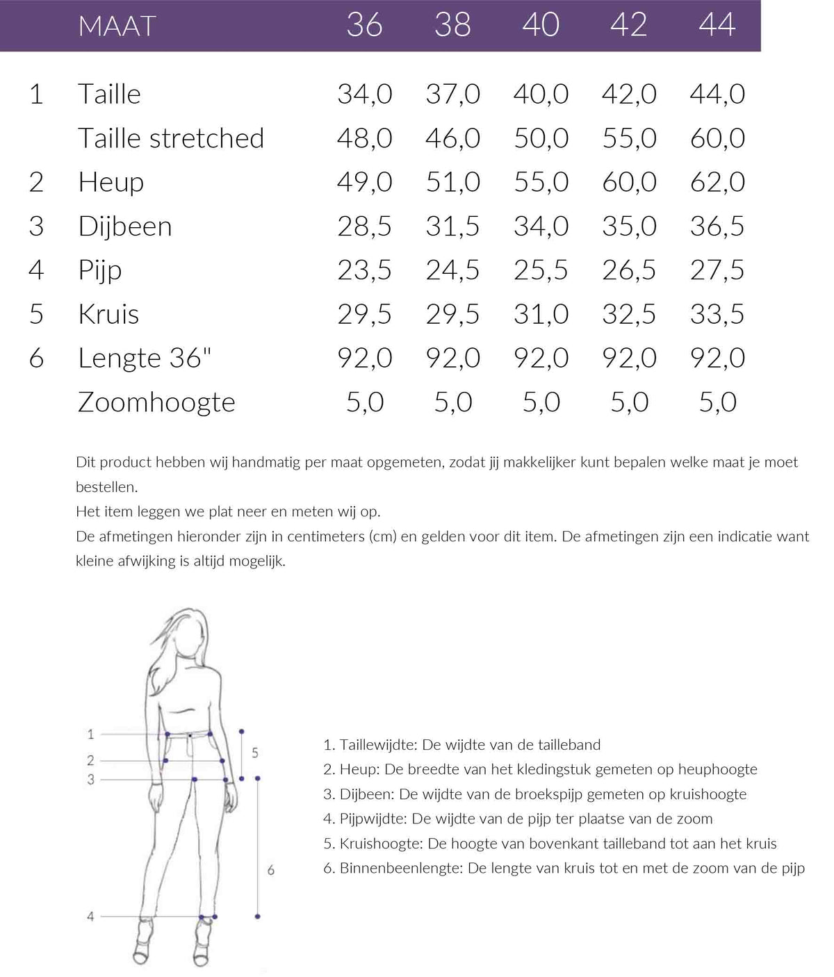 Maattabel Kimara Broek Natalia | Tall