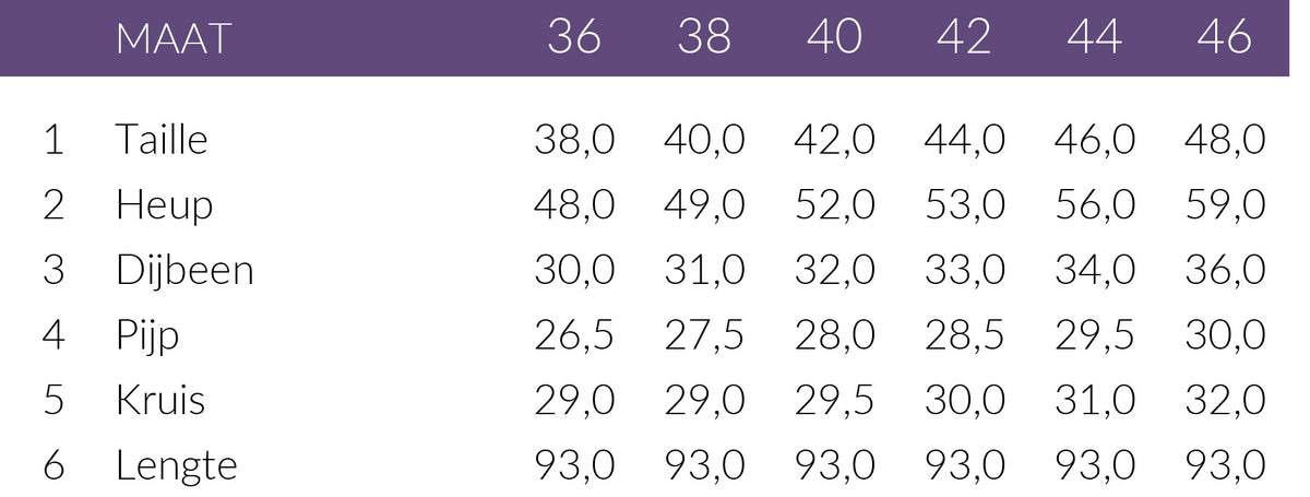 Maattabel Kimara Broek Rea | Tall