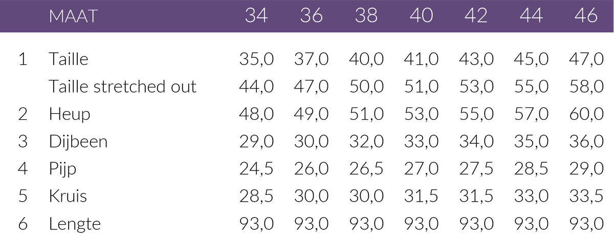 Maattabel Kimara Broek Renata | Tall