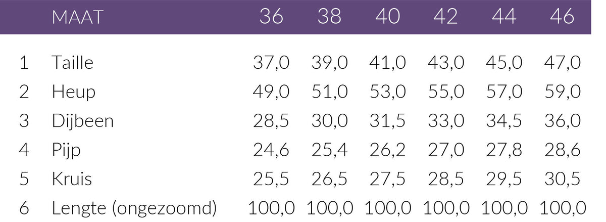 Maattabel LongLady Broek Nynda Zwart Lurex | Tall