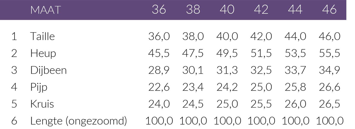 Maattabel LongLady Broek Betty Chenille Offwhite | Tall