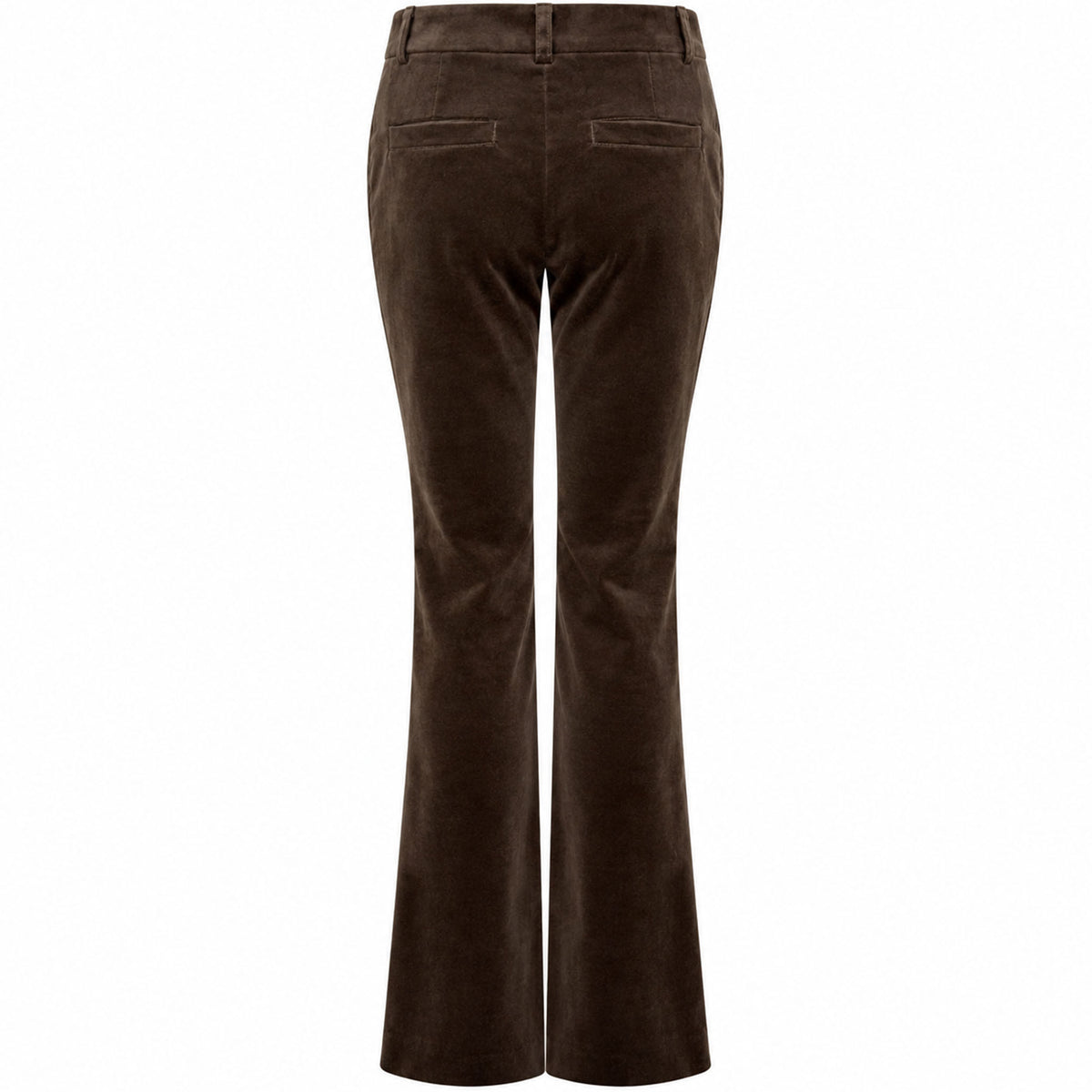 LongLady Broek Bobanne Velvet Bruin, tall kleding voor lange vrouwen achterzijde