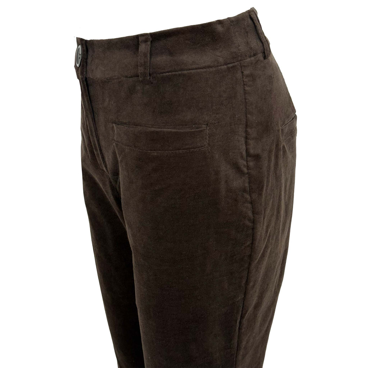 LongLady Broek Bobanne Velvet Bruin, tall kleding voor lange vrouwen, vooraanzicht
