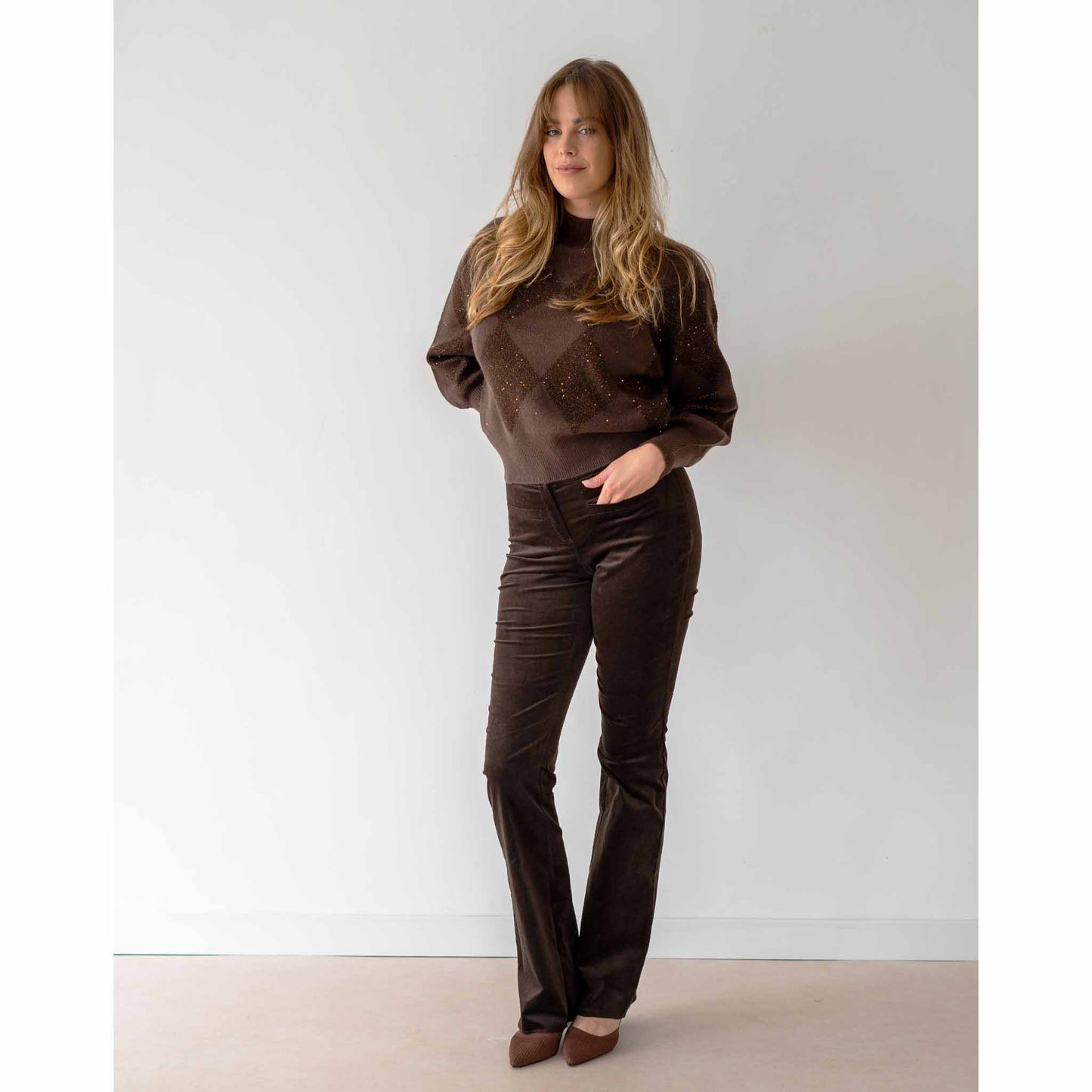 LongLady Broek Bobanne Velvet Bruin | Tall