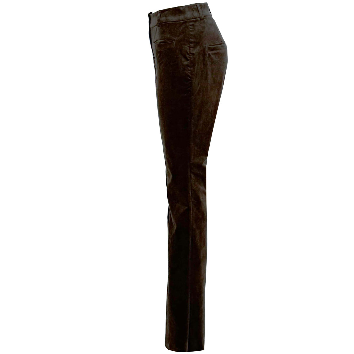 LongLady Broek Bobanne Velvet Bruin, kleding voor lange vrouwen, zijaanzicht