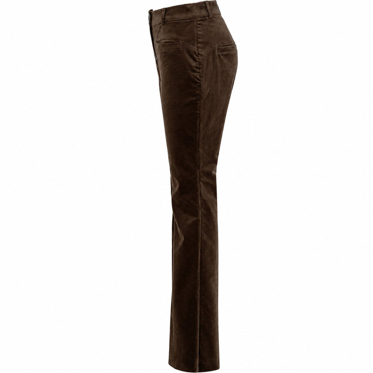 LongLady Broek Bobanne Velvet Bruin, tall kleding voor lange vrouwen zij aanzicht