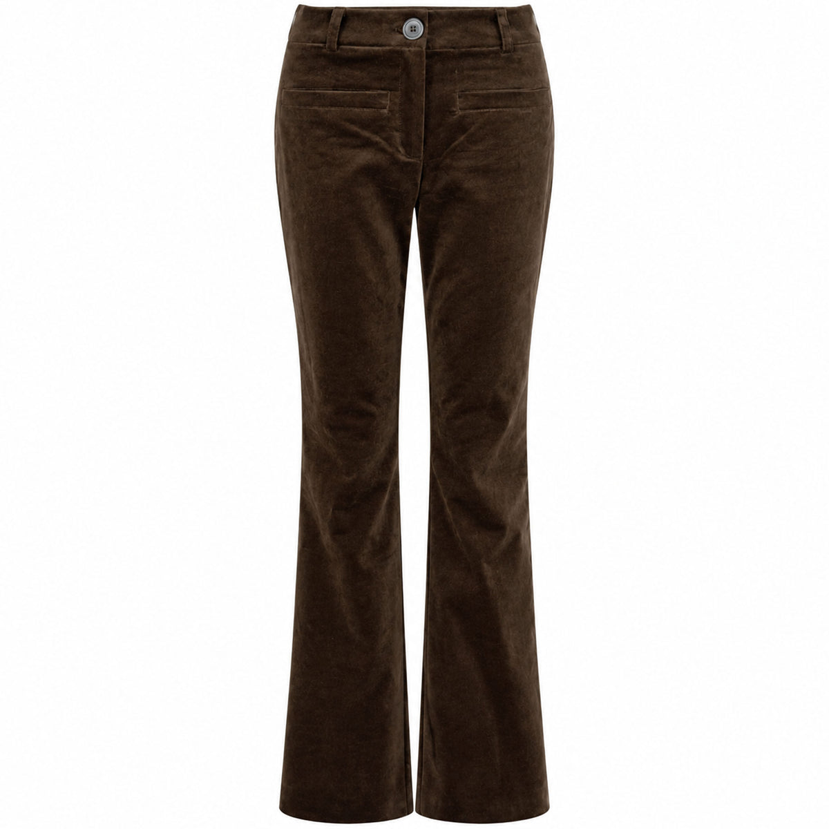 LongLady Broek Bobanne Velvet Bruin, tall kleding voor lange vrouwen voorzijde