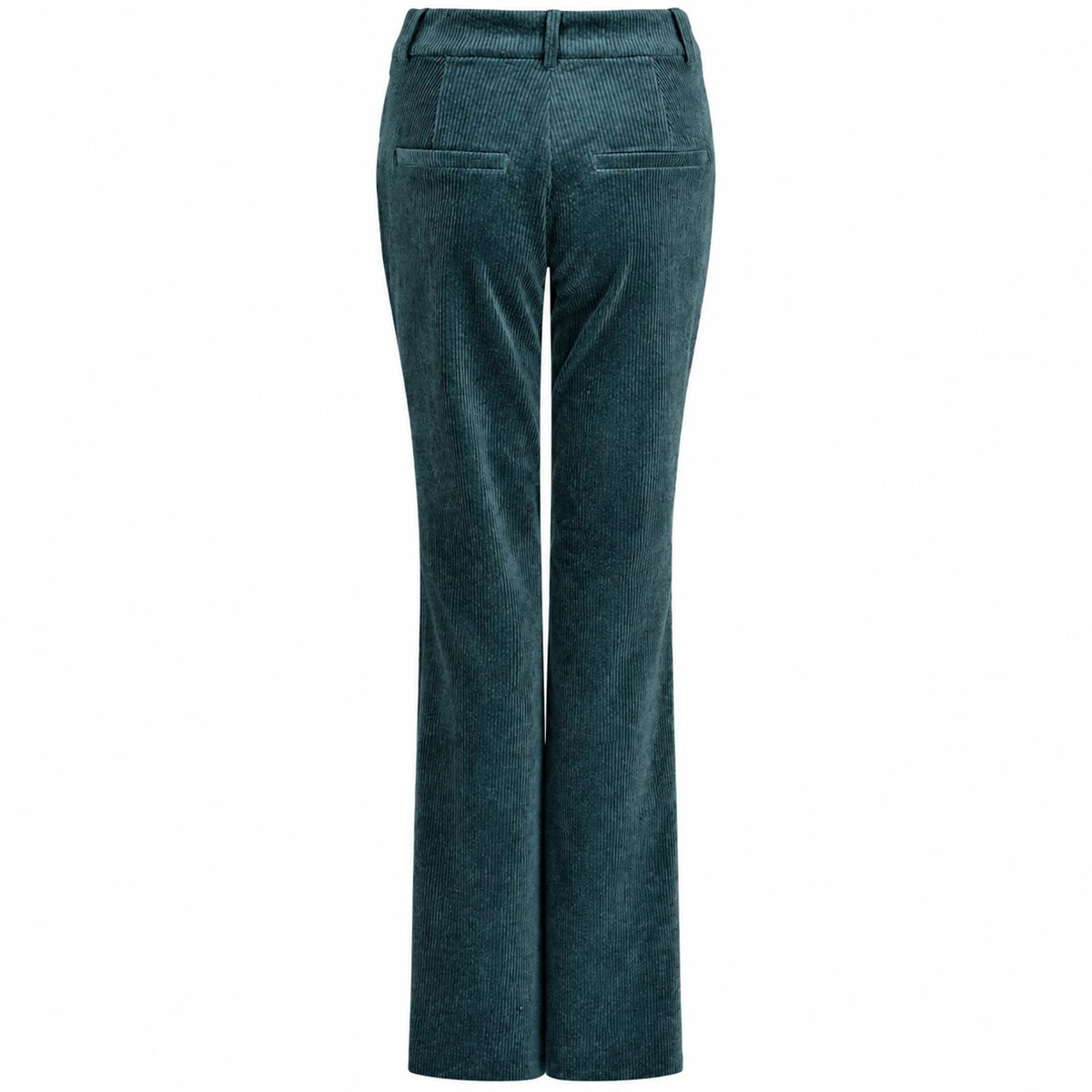 LongLady Broek Bobanne Rib Petrol, tall kleding voor lange vrouwen achterkant