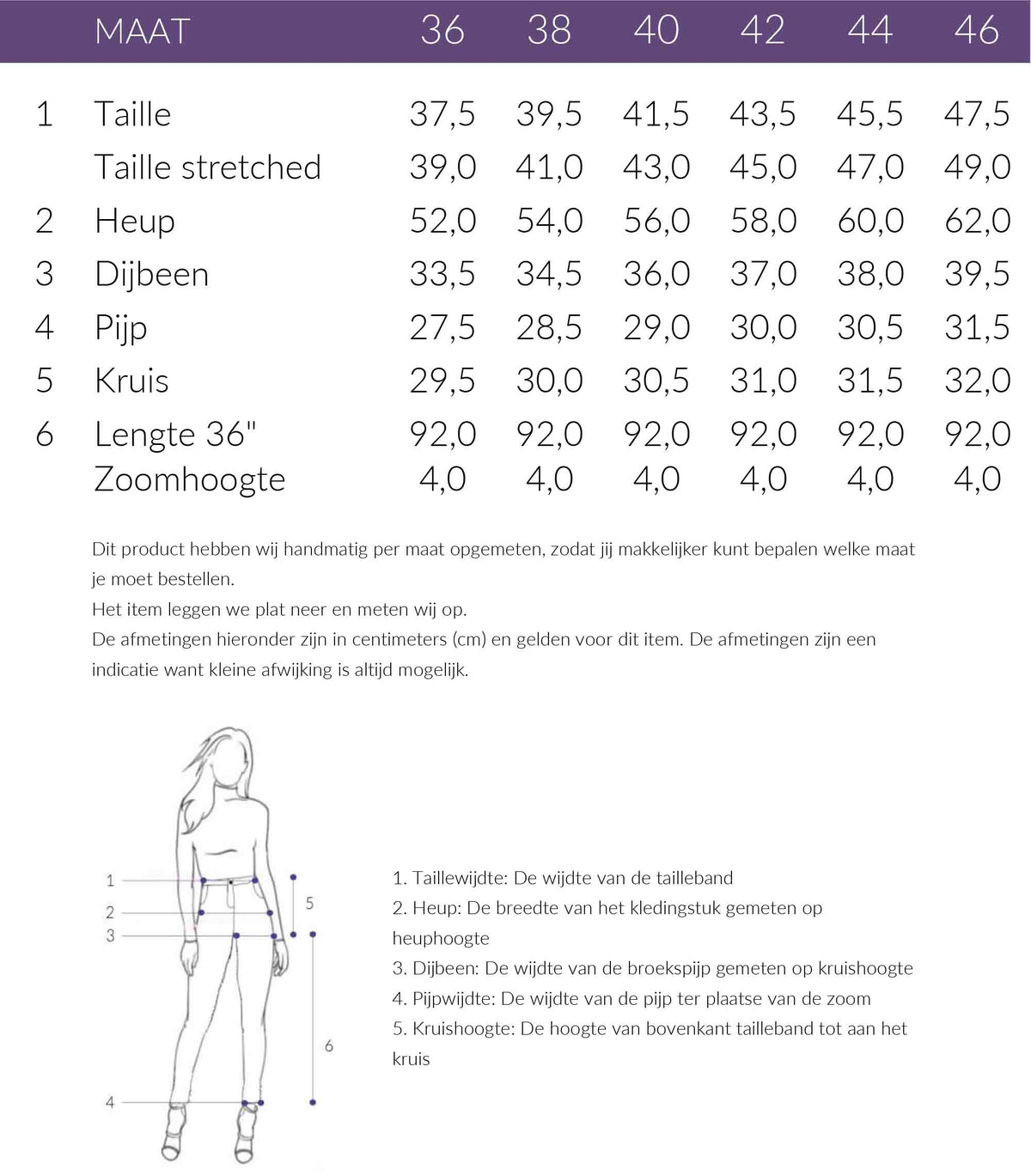 Maattabel LongLady Broek Neran Donkergroen | Tall