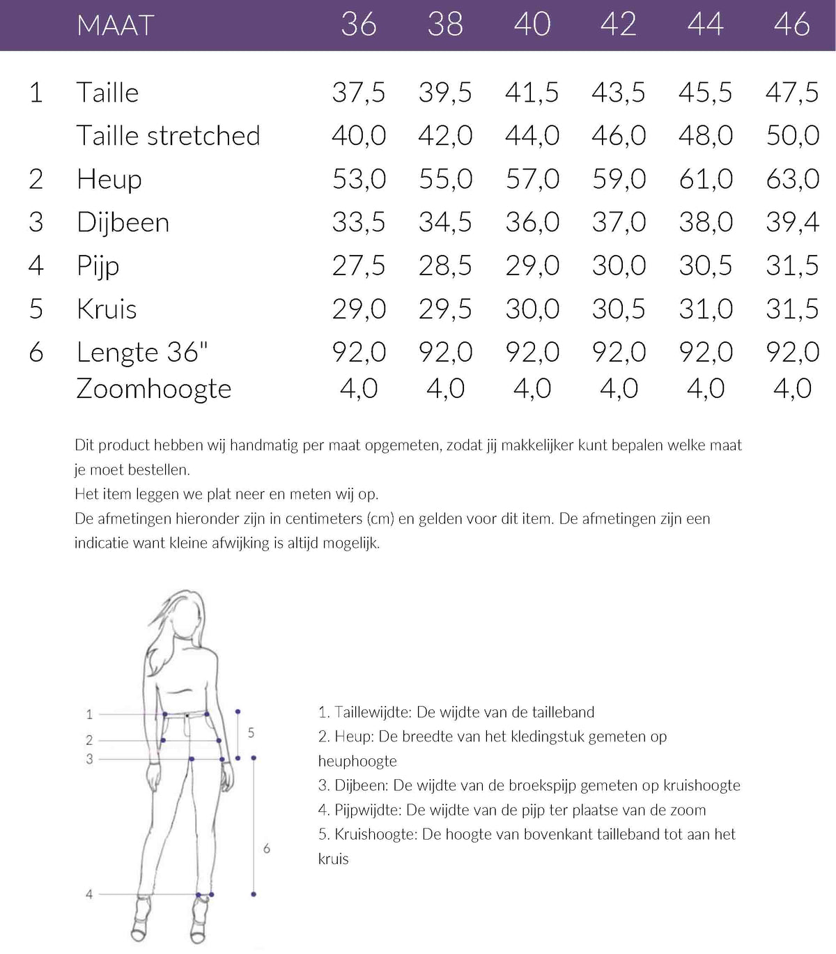 Maattabel LongLady Broek Nerana Vegan Leather Bordeaux | Tall