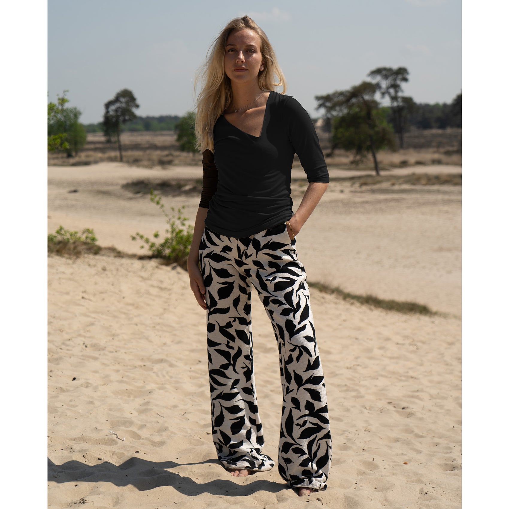 LongLady Broek Nory Leaves, tall kleding voor lange vrouwen