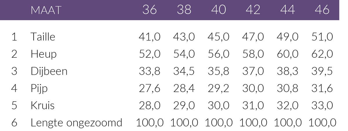 Maattabel LongLady Broek Nory Fuchsia | Tall