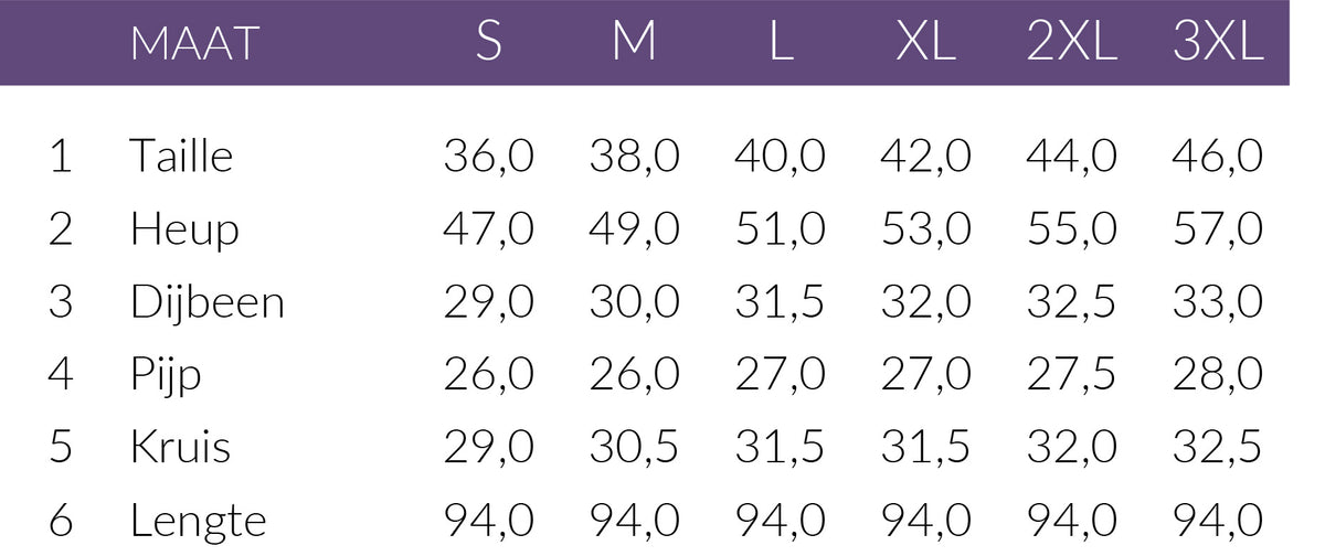 Maattabel TQ Broek Romee Stripe | Tall