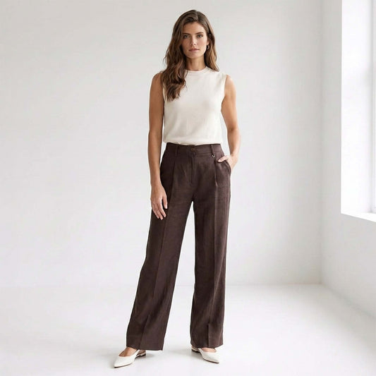 Mac Broek Britt Linnen Truffle Brown | Tall