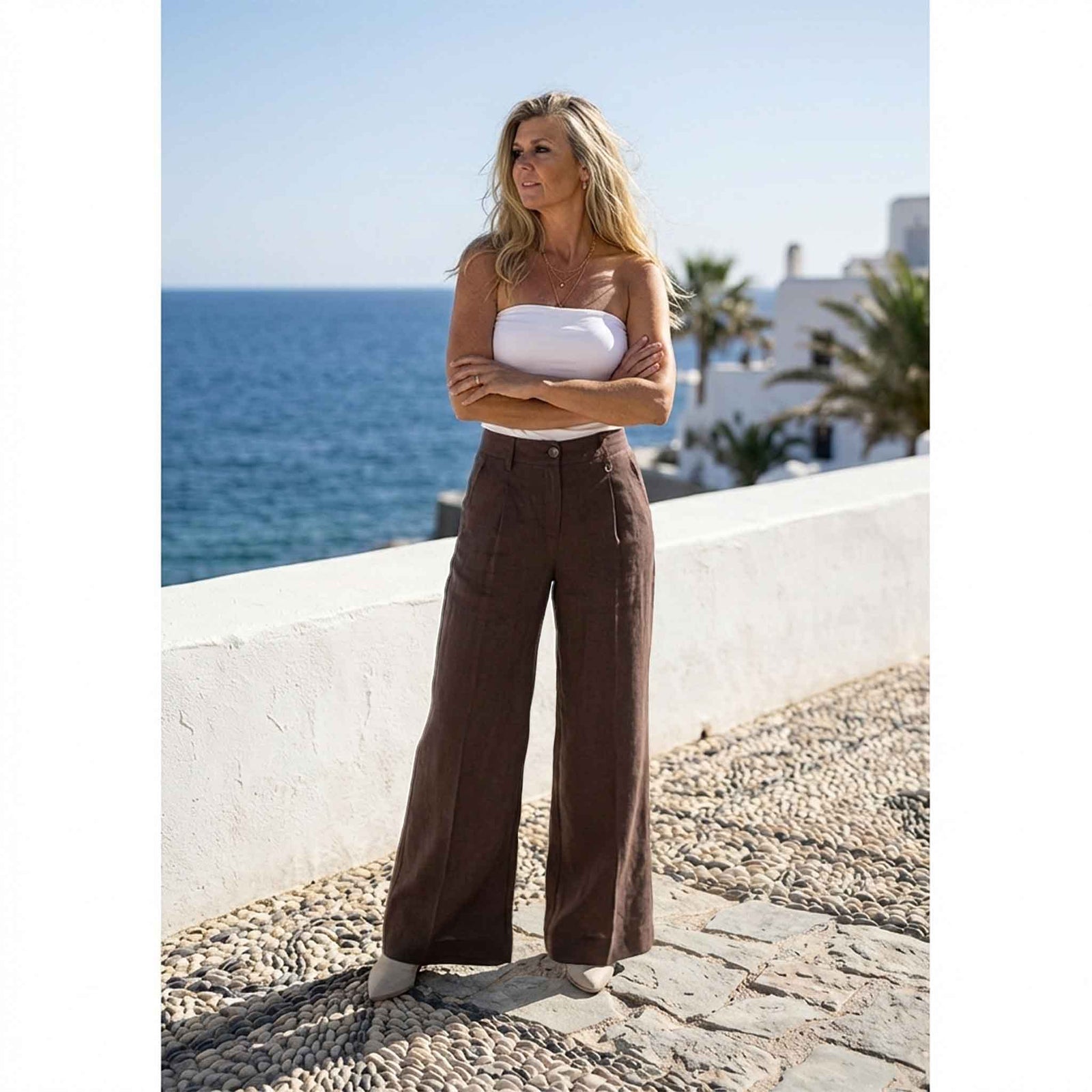 Mac Broek Britt Linnen Truffle Brown | Tall