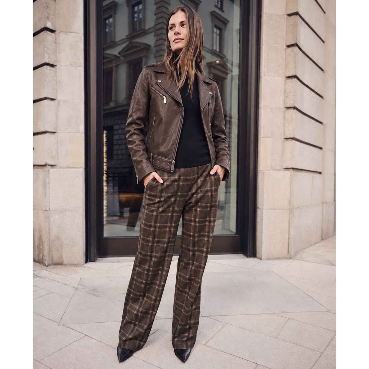 Mac Broek Chiara Night Brown Check | Tall