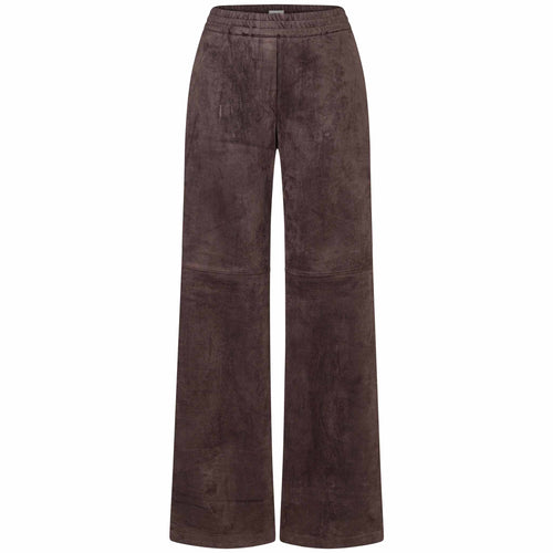Mac Broek Chiara Suedine Truffle Brown met extra beenlengte – voorzijde – kleding voor lange vrouwen