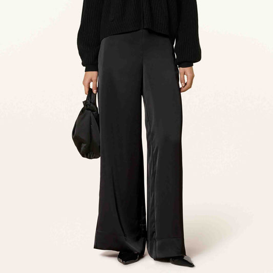 Mac Broek Coralie Satin Zwart | Tall