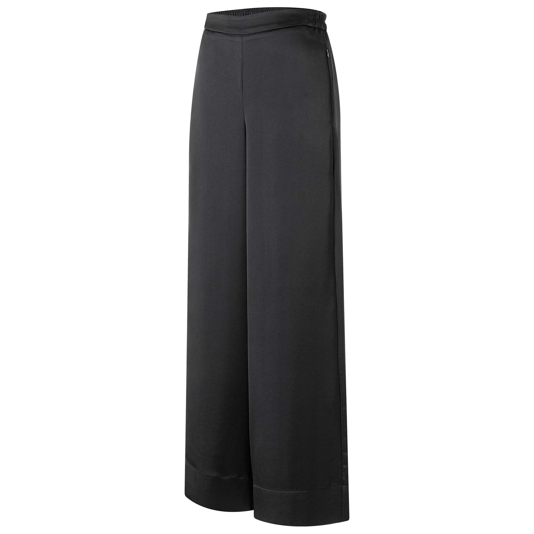 Mac Broek Coralie Satin Zwart, kleding voor lange vrouwen, zijaanzicht