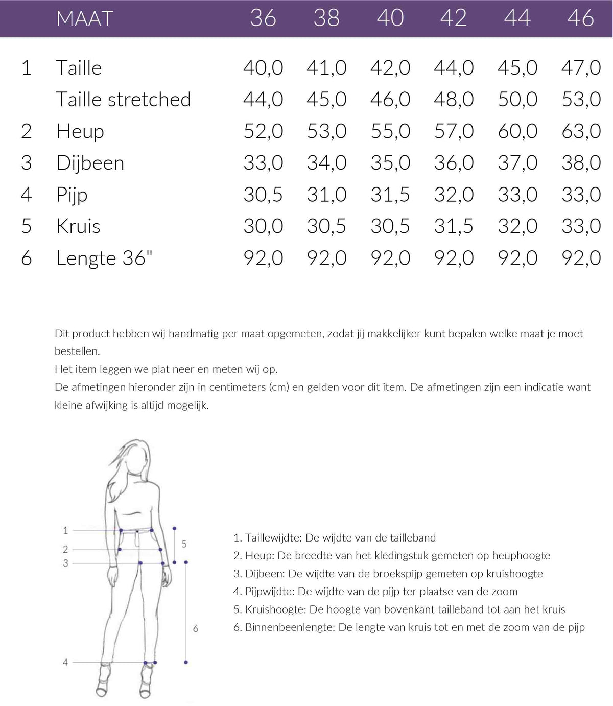 Maattabel ZiZo Broek Sella Camel | Tall