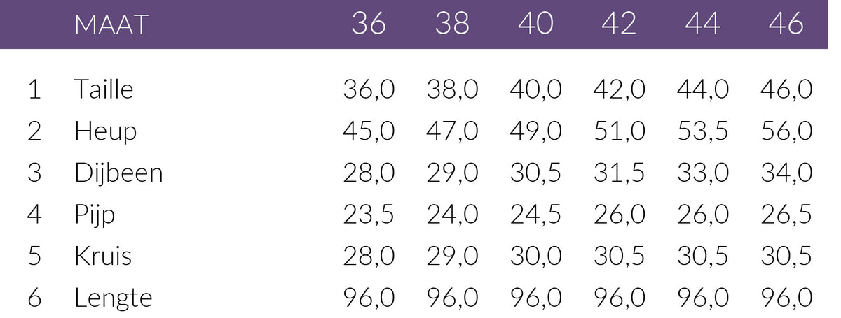 Maattabel Only-M Broek Sporty Strong Boot Wijnrood | Tall