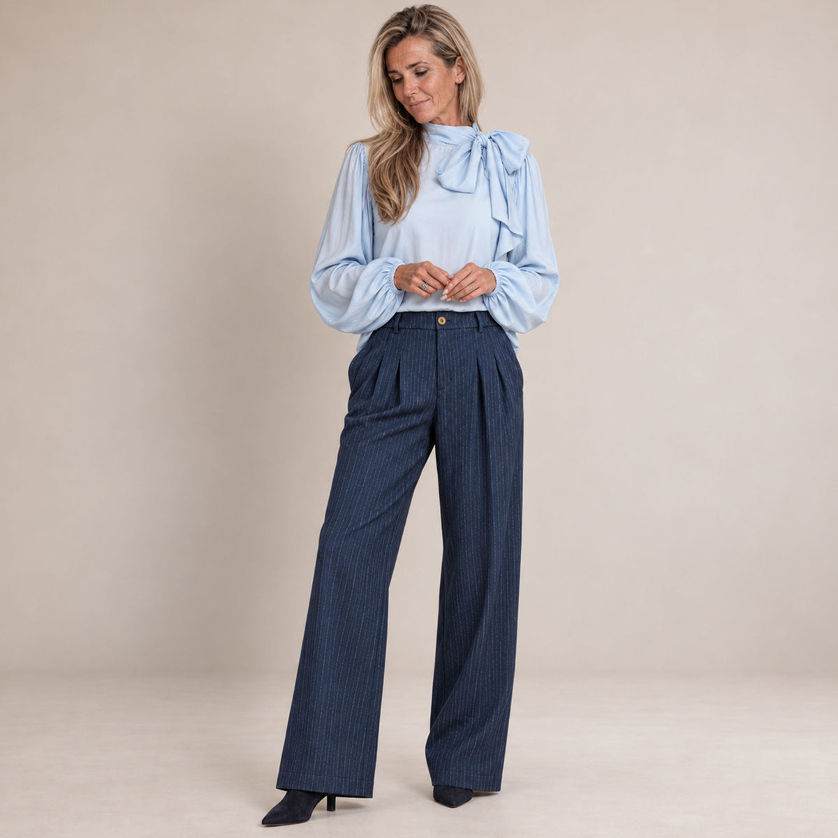 Only-M Broek Wijd Navy Stripes | Tall