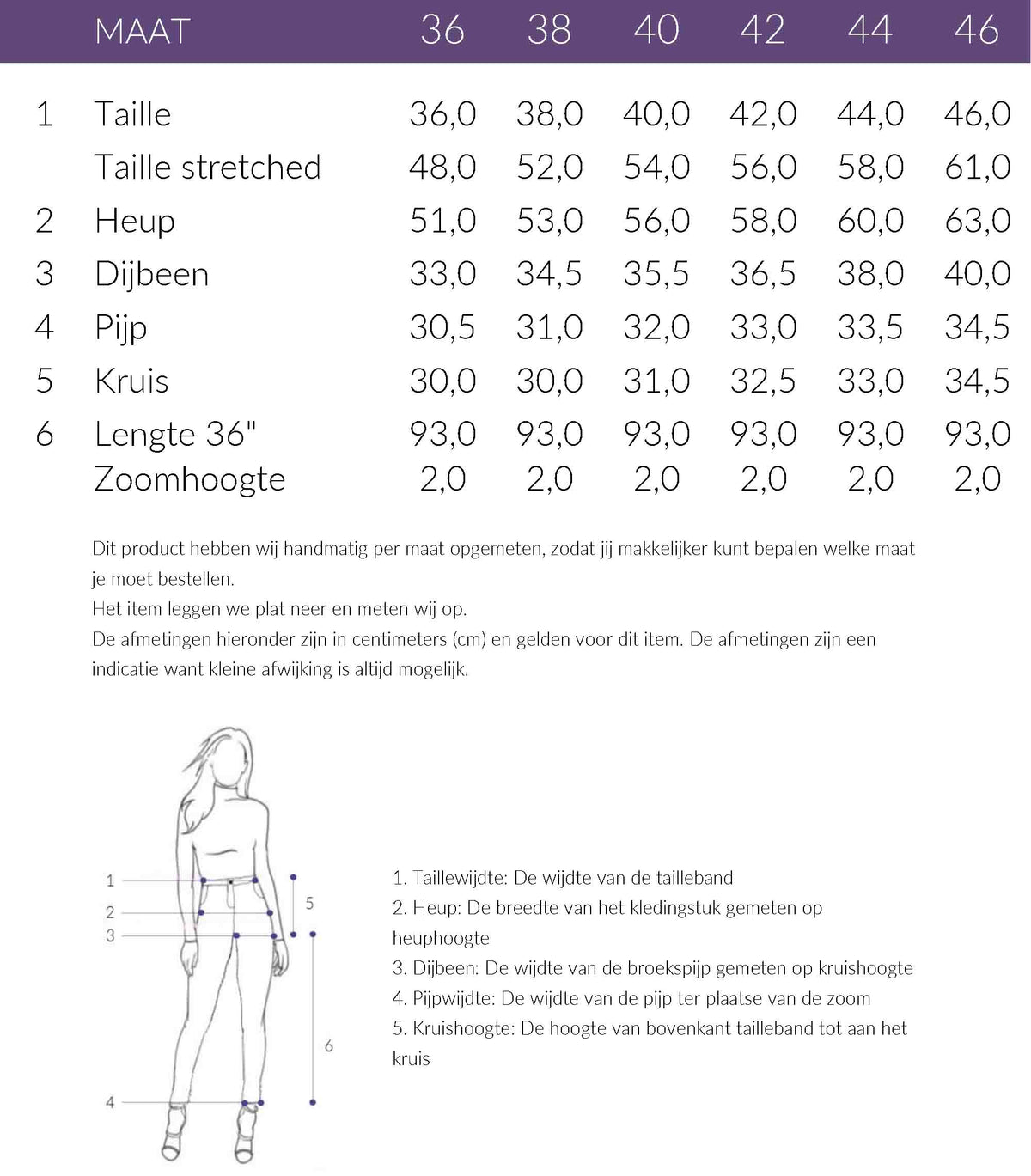 Maattabel Only-M Hose Travel Strong Weit Dunkelgrün | Tall