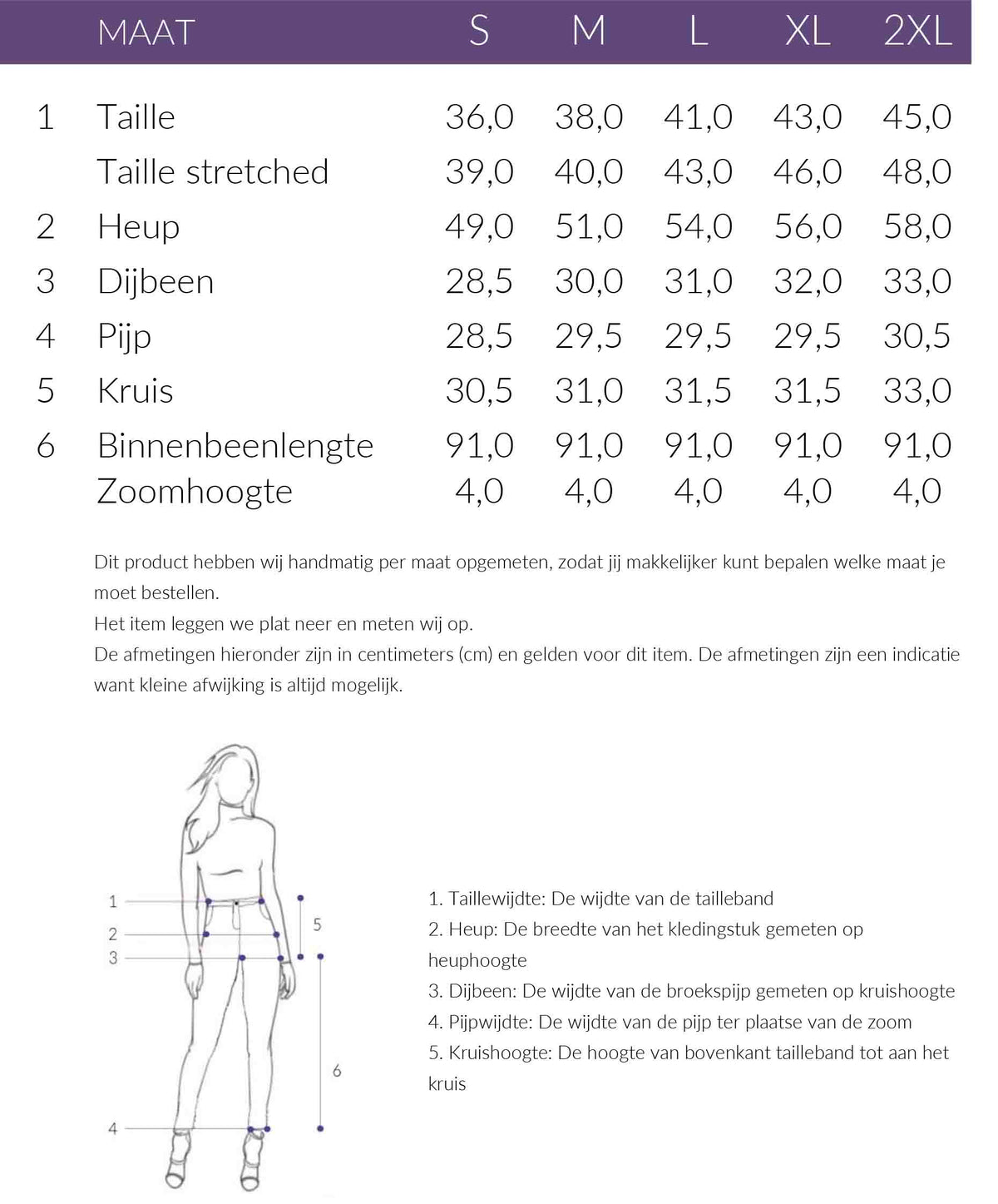 Maattabel Smashed Lemon Broek Suedine Donkerbruin | Tall