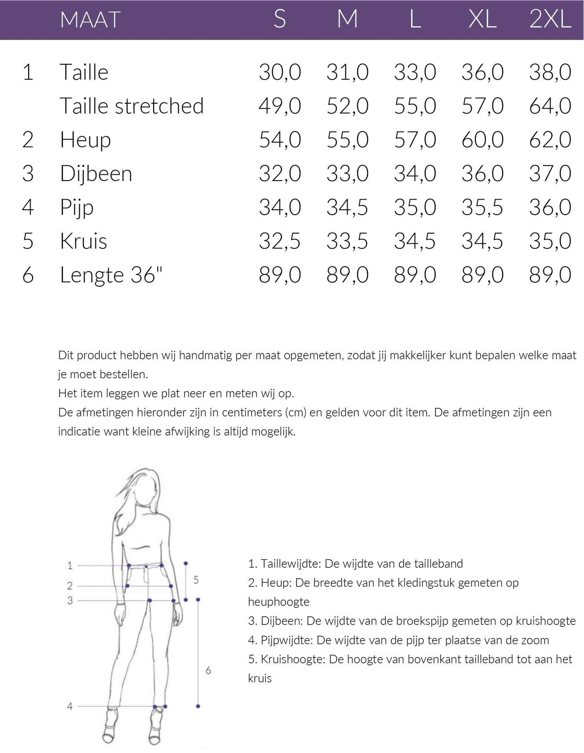 Maattabel Smashed Lemon Broek Lichtbeige Offwhite | Tall