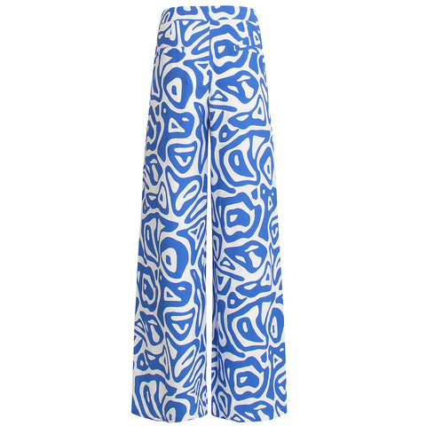 Smashed Lemon Broek print Cobalt, tall kleding voor lange dames, achteraanzicht