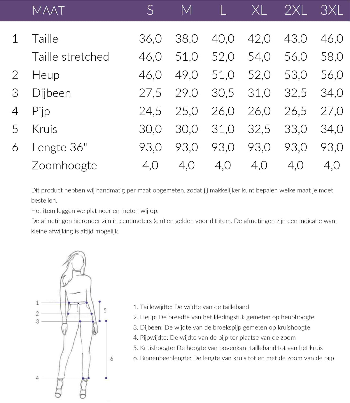 Maattabel TQ Broek Romet Shadow Herringbone | Tall