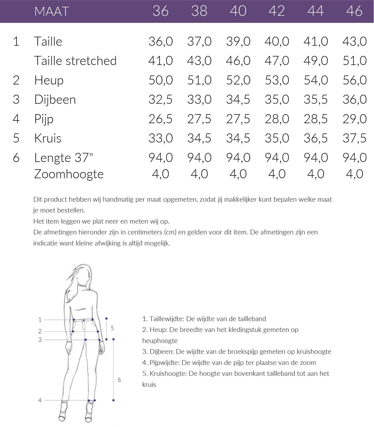 Maattabel Wonderjeans Broek Jenny Wide Zwart | Tall