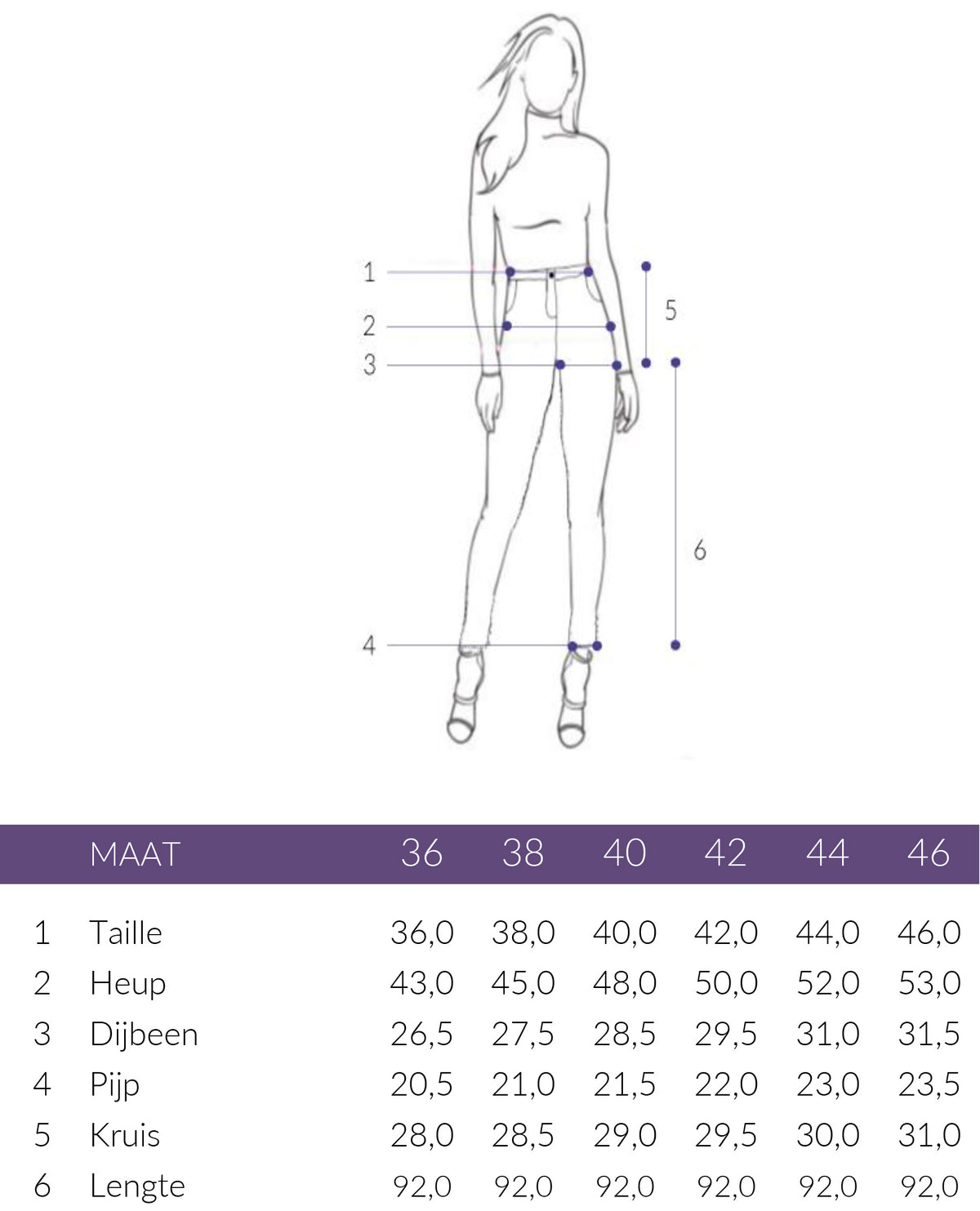 Maattabel ZiZo Broek Patti Dark Sand | Tall