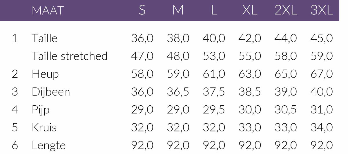 Maattabel ZiZo Broek Savelly Zwart | Tall