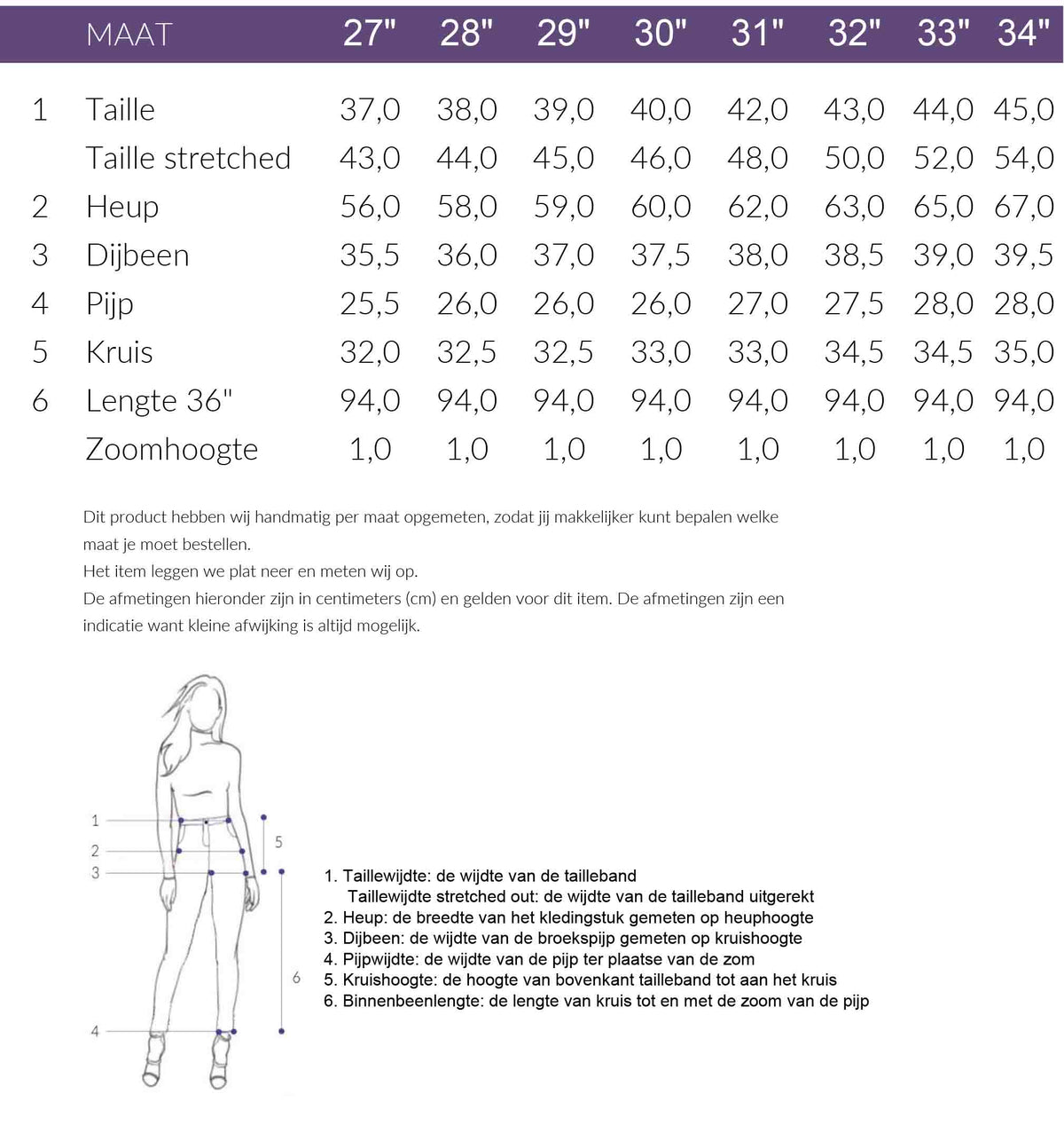 Maattabel DNM Pure Bosley Messo Blue | Tall