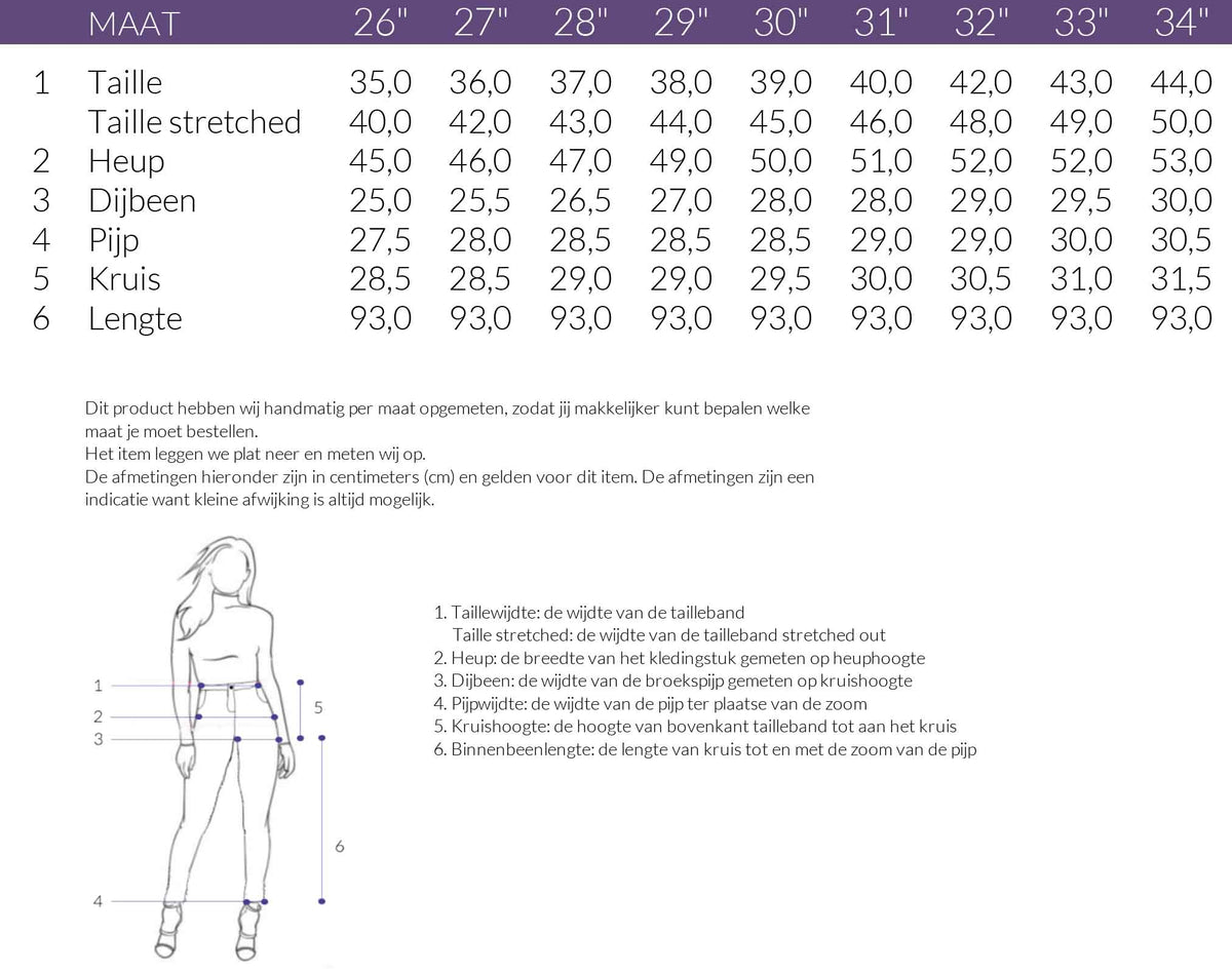 Maattabel DNM Pure Bowie Light Bleach | Tall