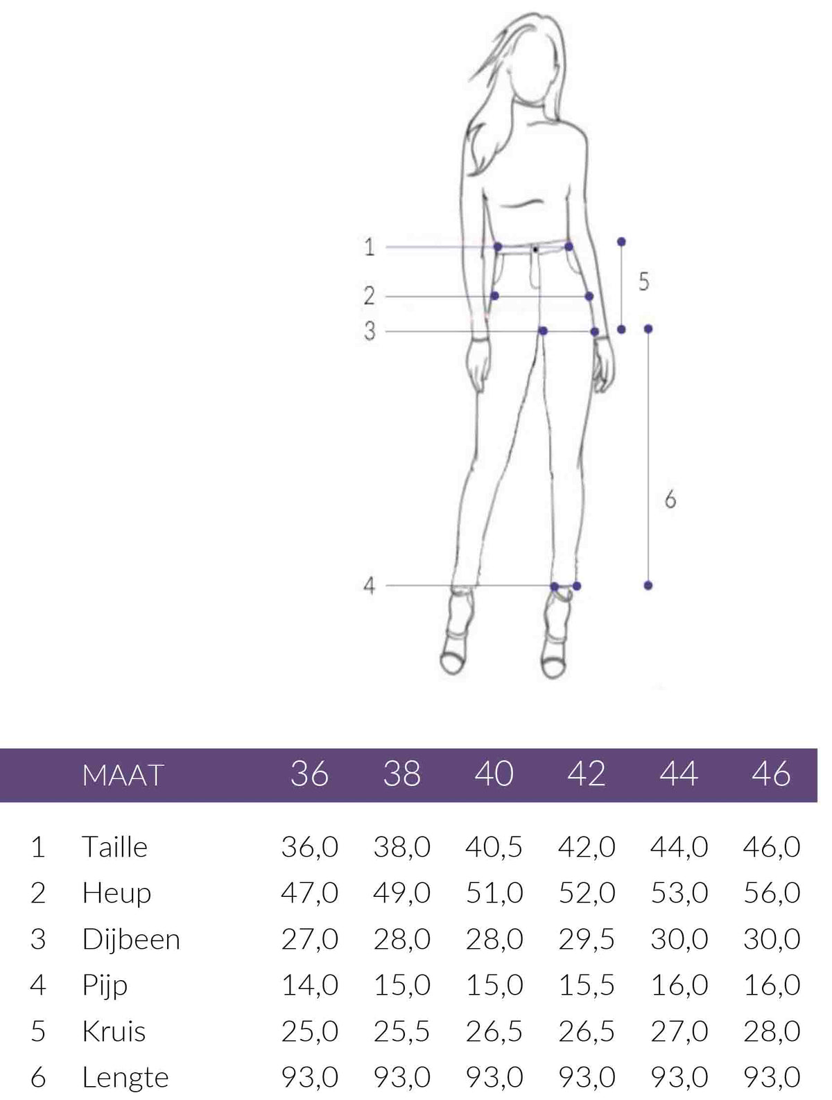 Maattabel DNM Pure Chloe Coated Orange | Tall