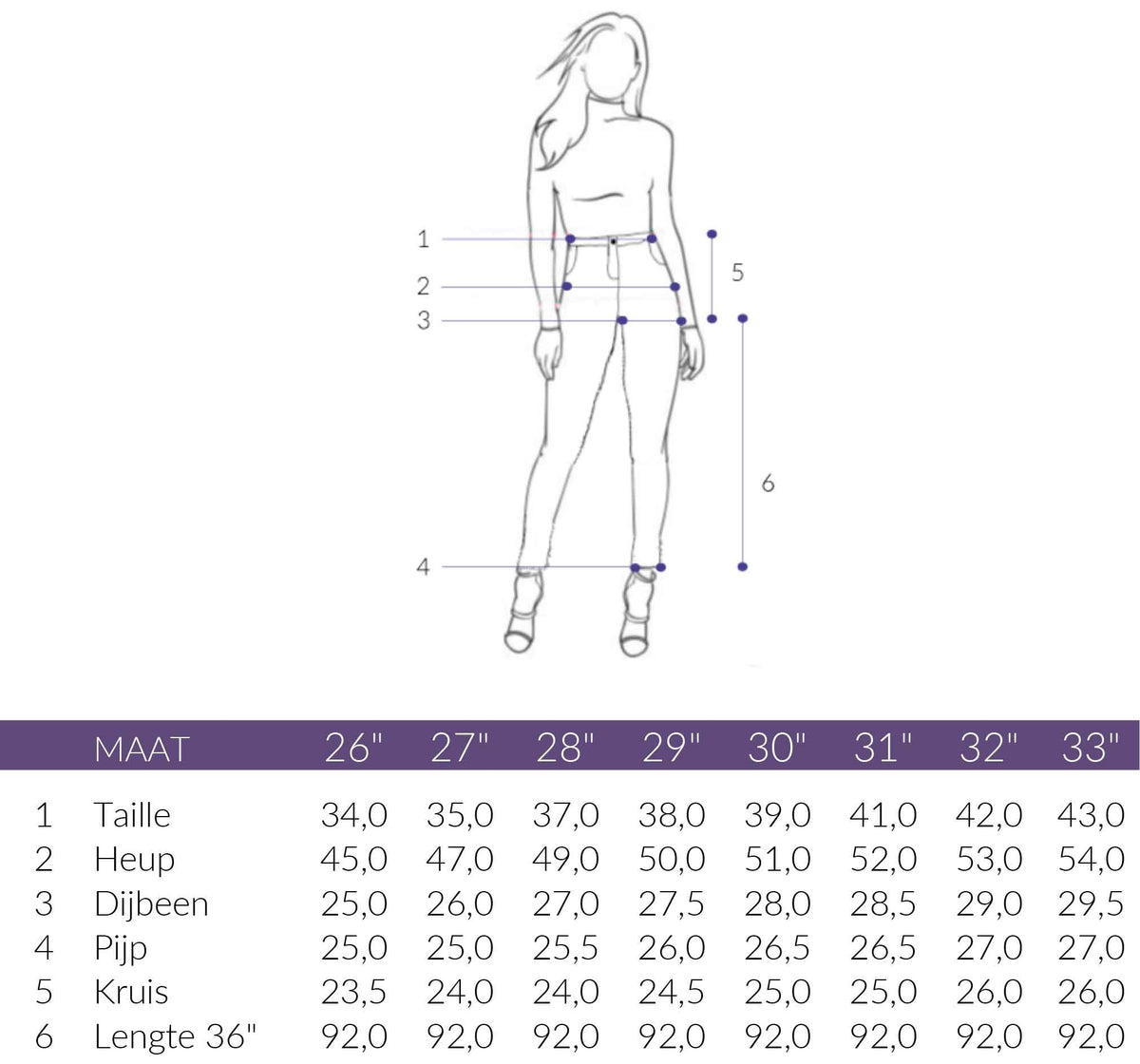 Maattabel DNM Pure Flynn Flap Wit | Tall