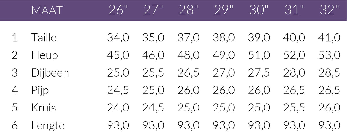 Maattabel DNM Pure Flynn Buttons Sand | Tall