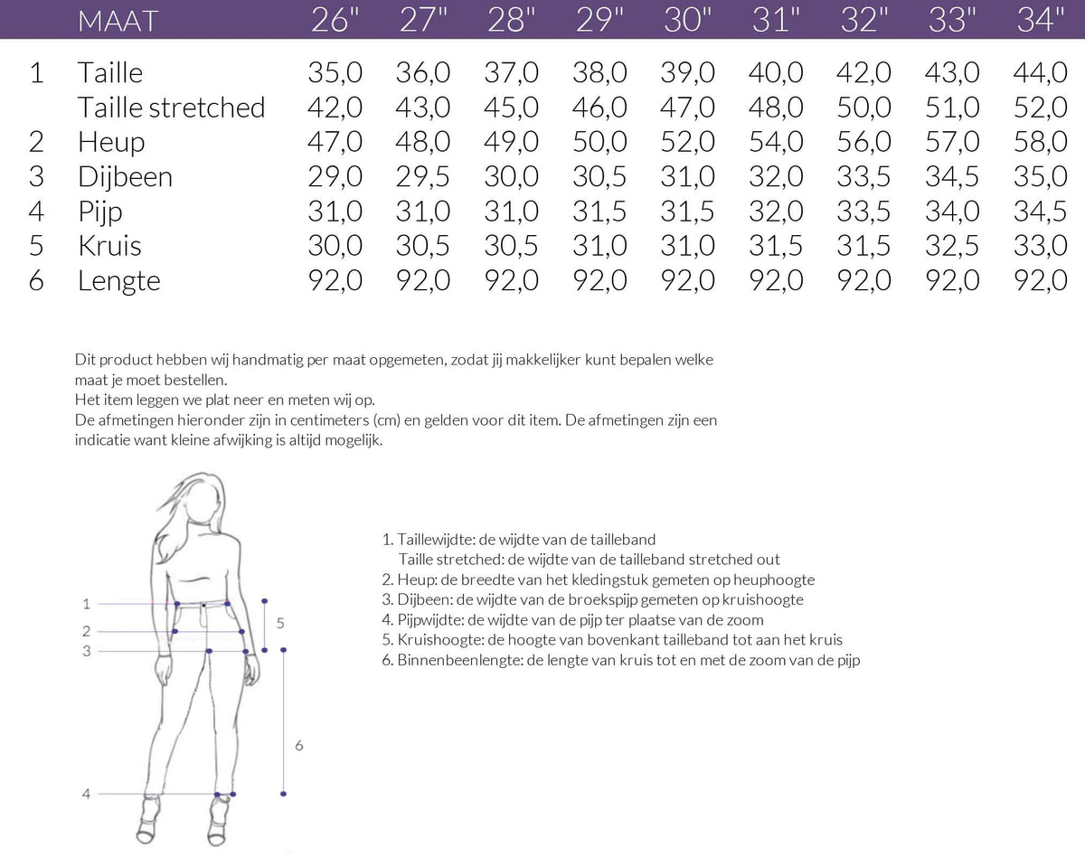 Maattabel DNM Pure Francis Old Pink | Tall