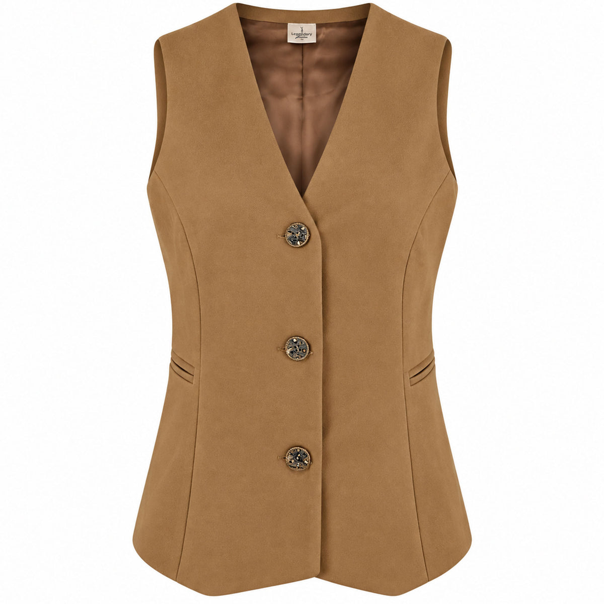 LongLady Gilet Gina Caramel, tall kleding voor lange vrouwen voorkant