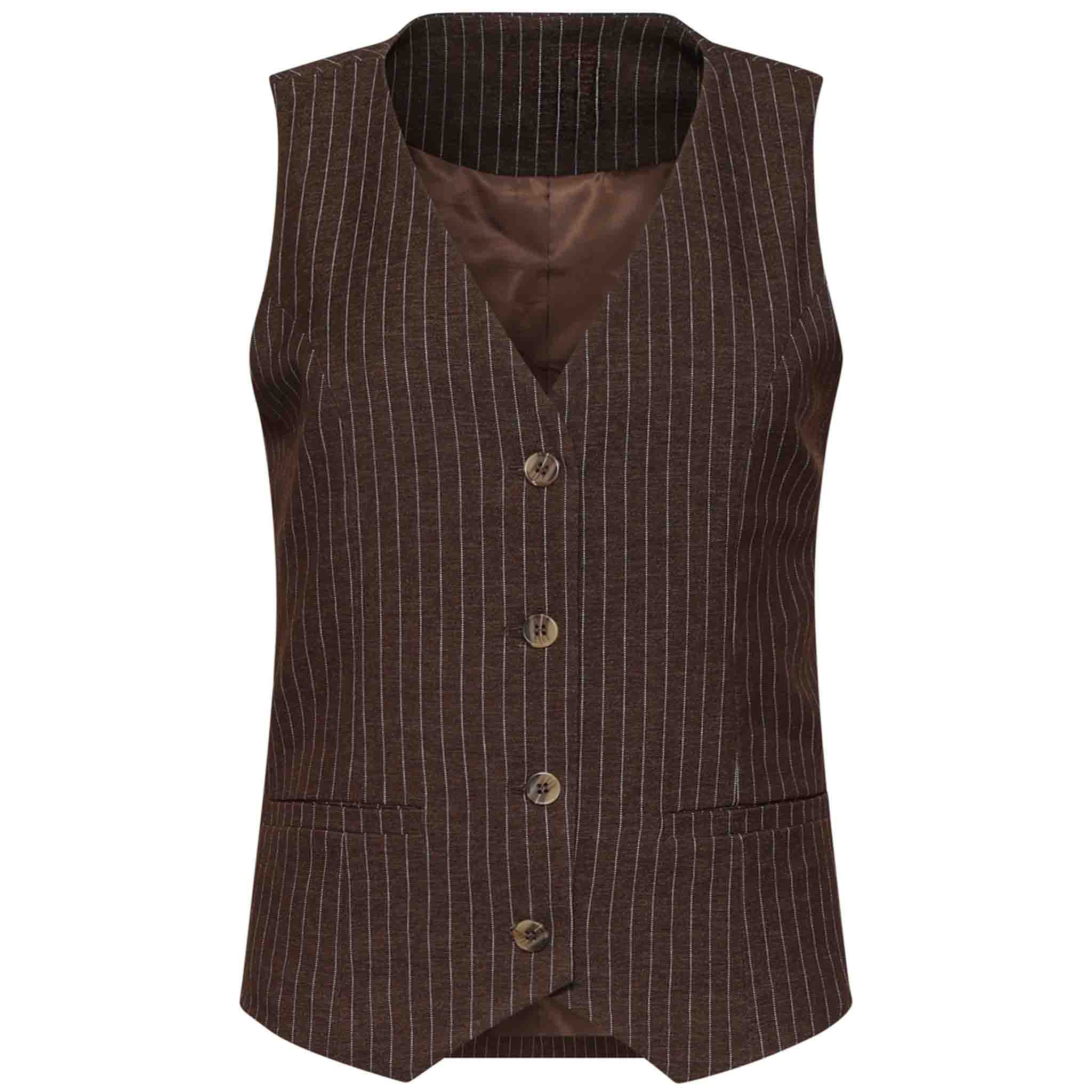 Smashed Lemon Gilet Donkerbruin – voorzijde – lange dames mode
