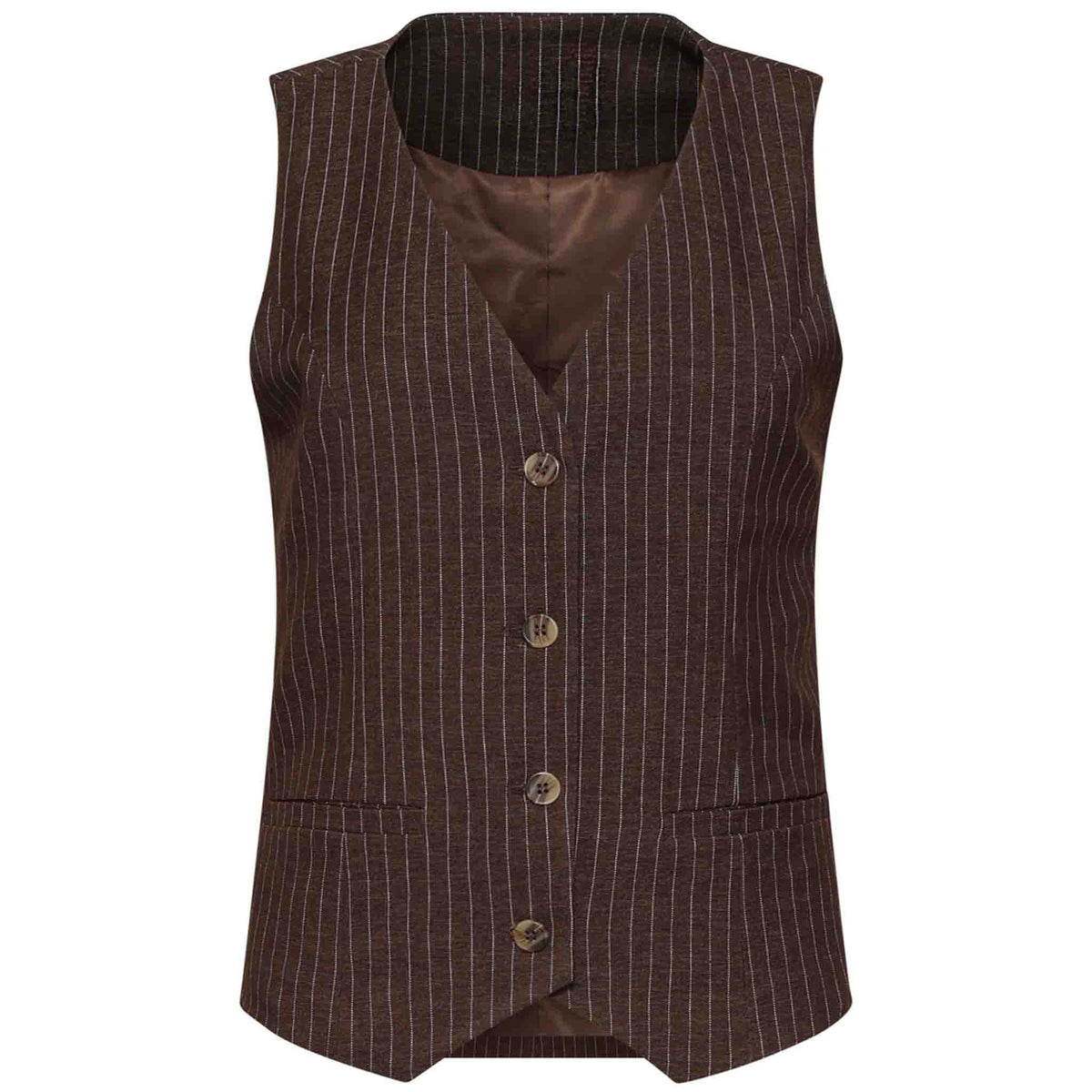 Smashed Lemon Gilet Donkerbruin – voorzijde – lange dames mode
