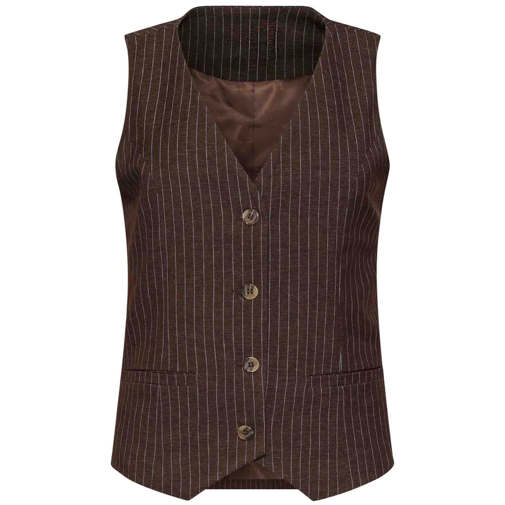 Smashed Lemon Gilet Donkerbruin – voorzijde – lange dames mode