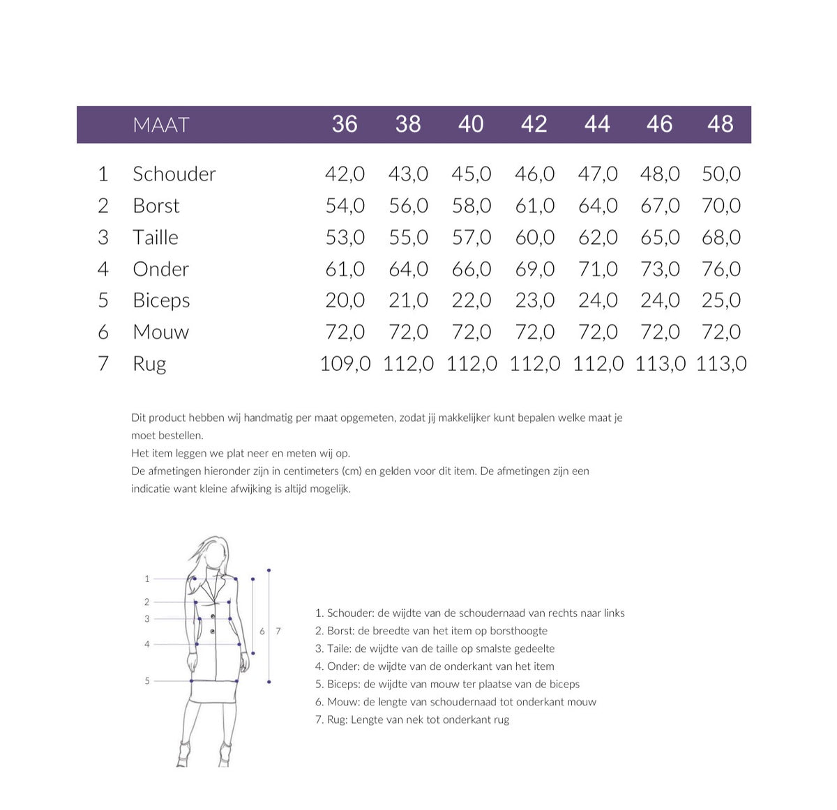 Maattabel Manisa Jas Halflang Zwart | Tall