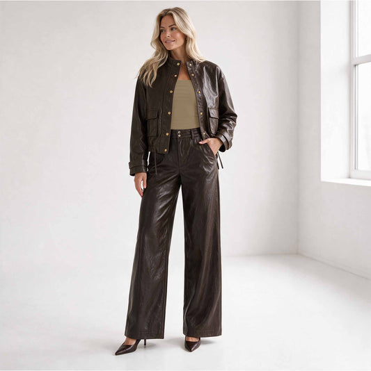 LongLady Broek Nerana Vegan Leather Donkerbruin | Tall